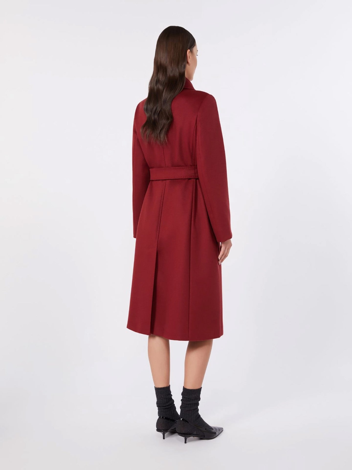 Double breasted virgin wool coat, ruby