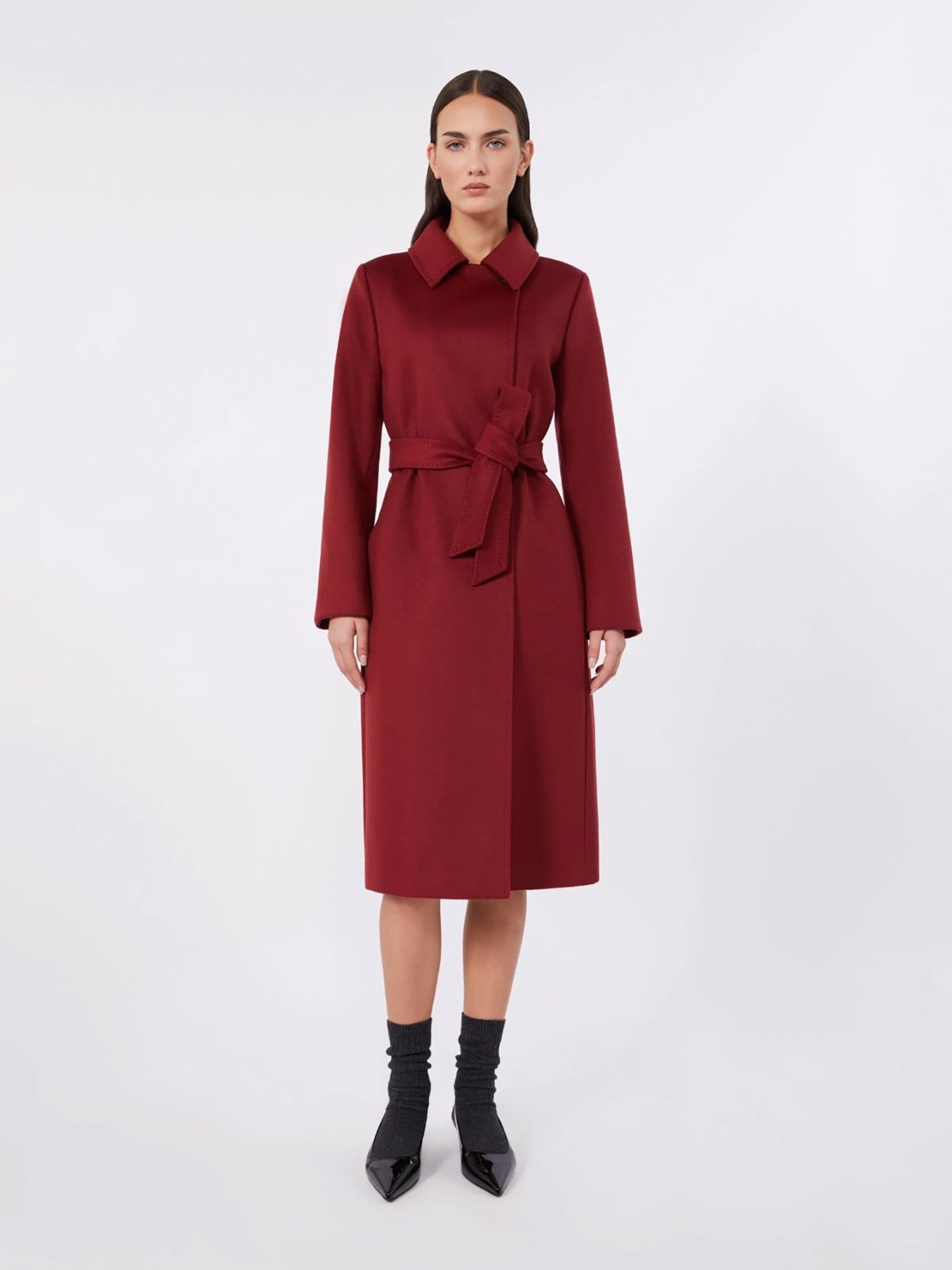 Double breasted virgin wool coat, ruby