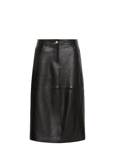 Nappa leather A-line skirt, black