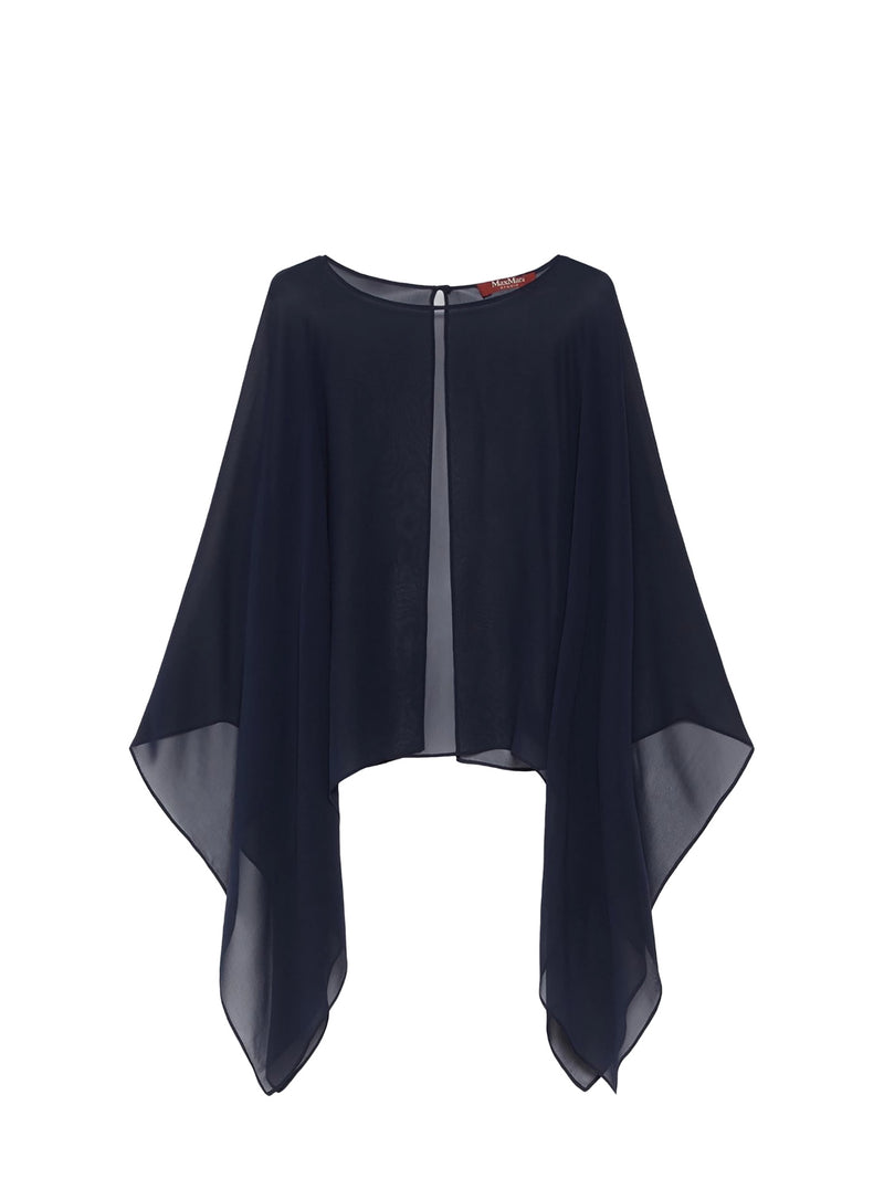 Silk georgette cropped cape, navy