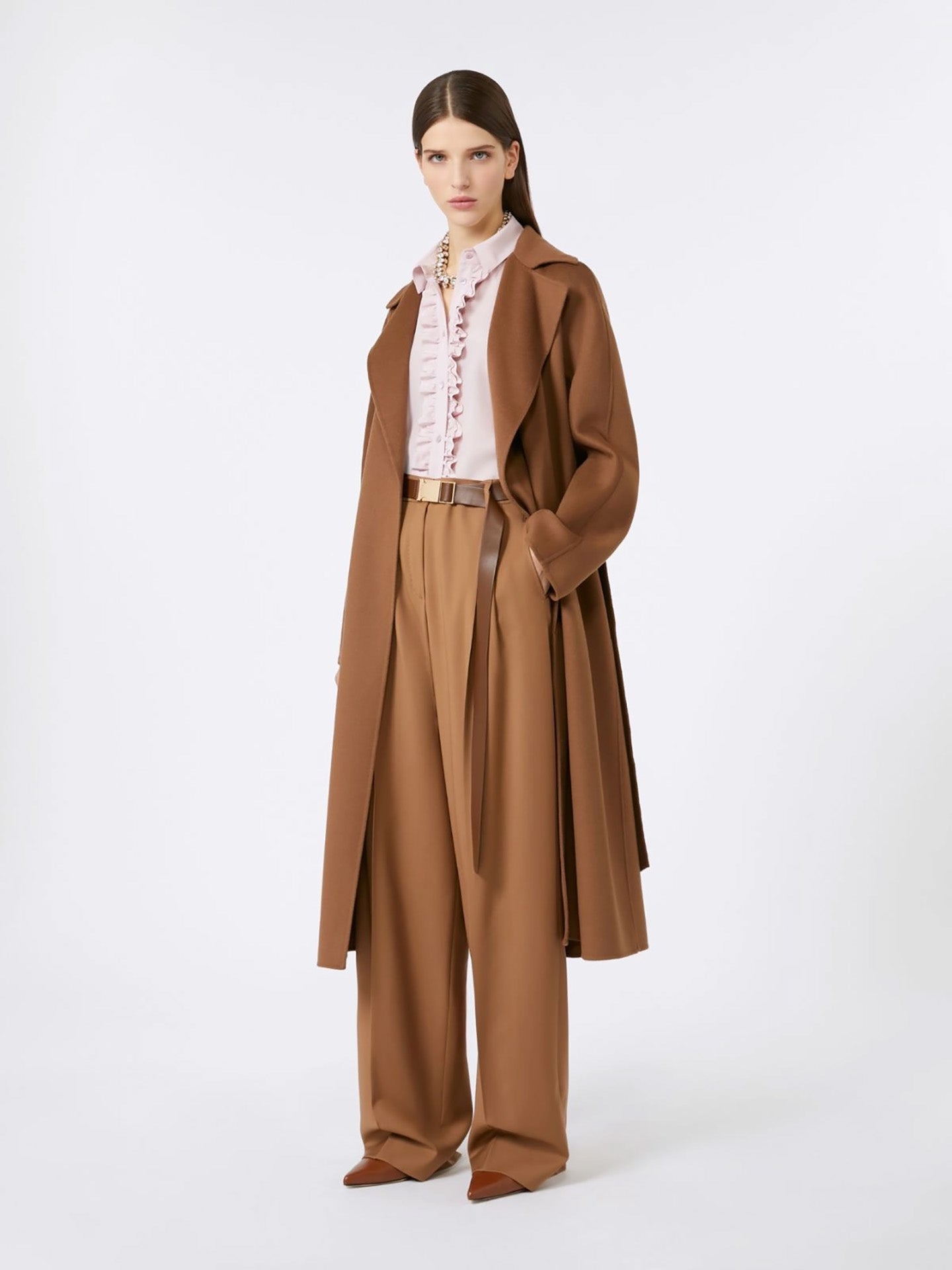 Wool-silk wrap coat, camel