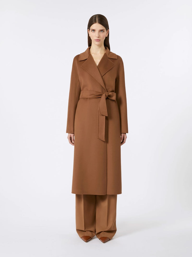 Wool-silk wrap coat, camel