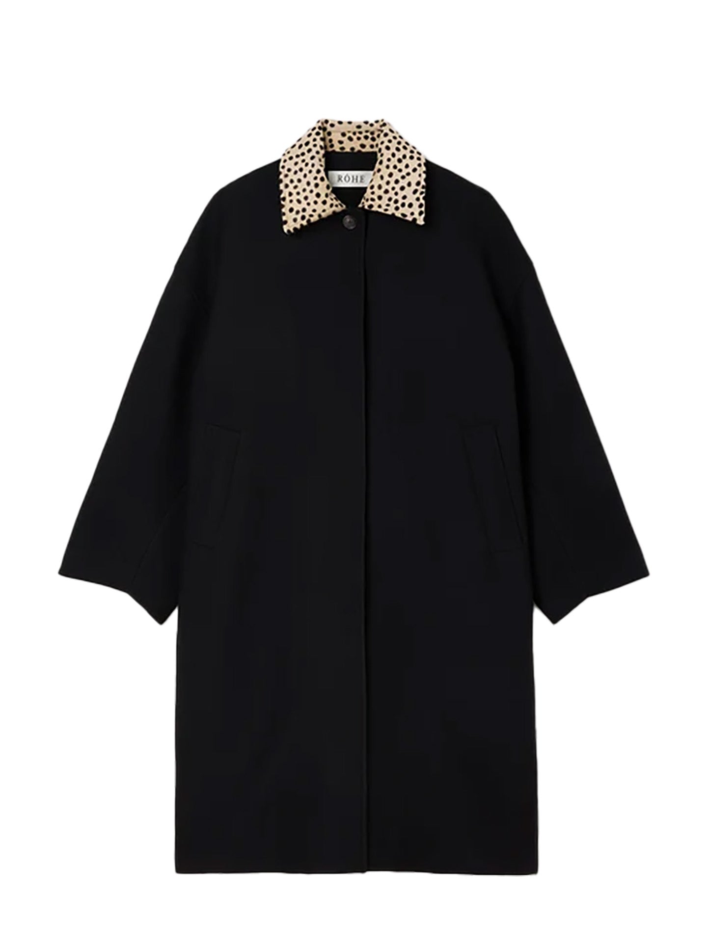 Cheetah collar wool coat, black