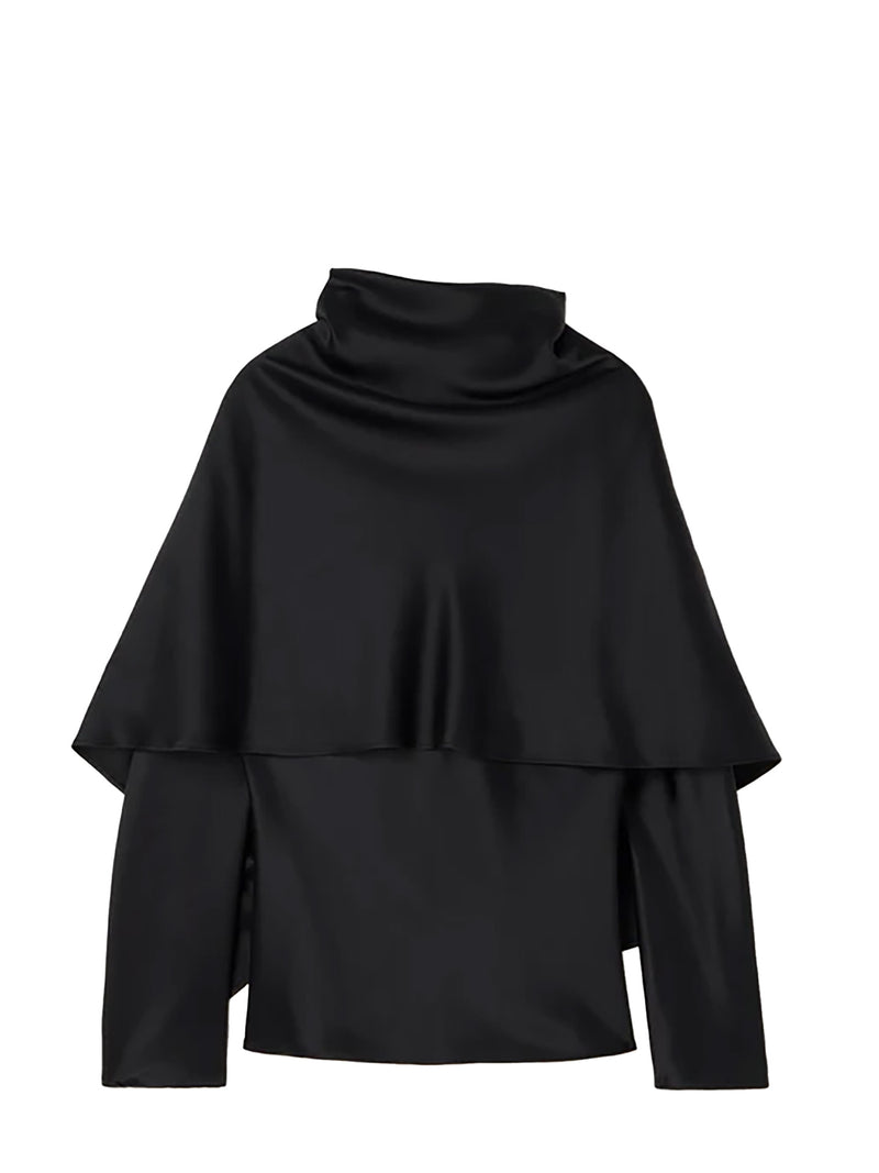 Satin cape top, black