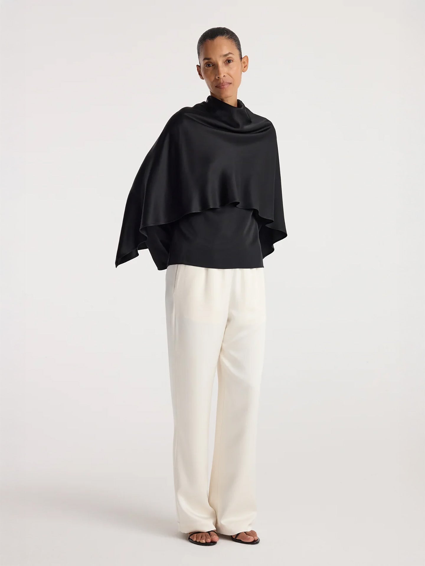 Satin cape top, black
