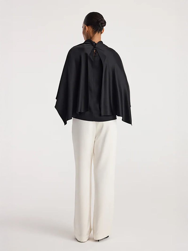 Satin cape top, black
