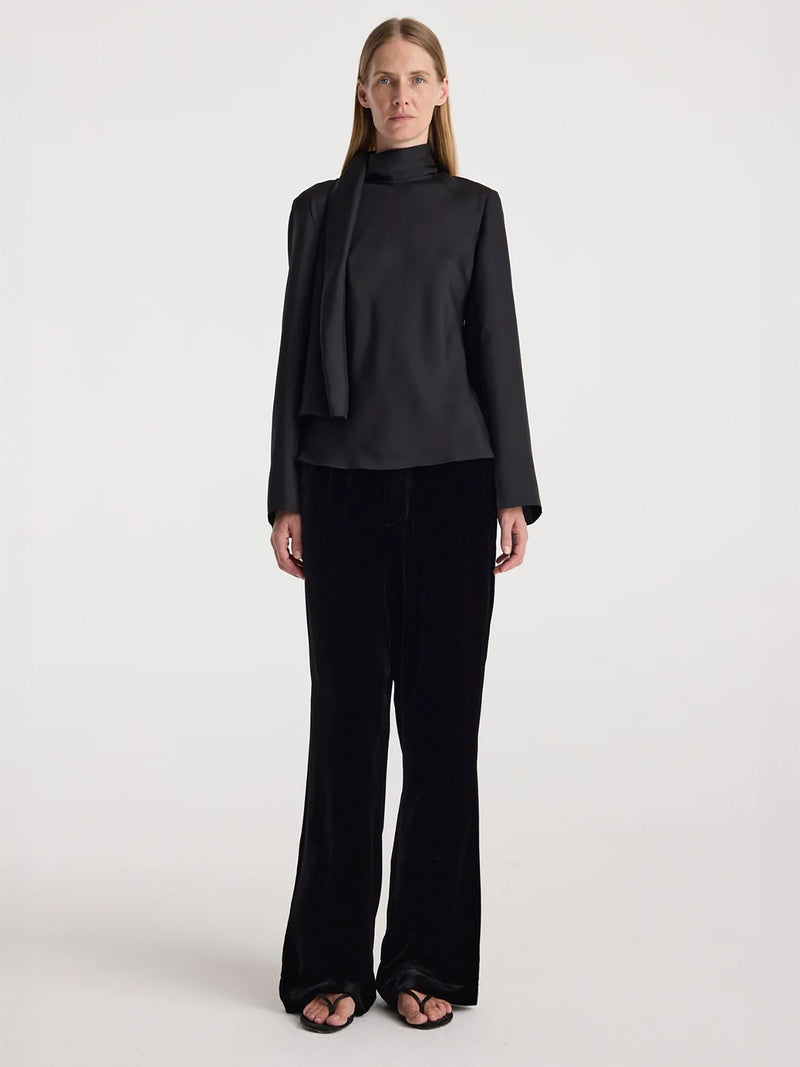 Velvet relaxed trousers, black