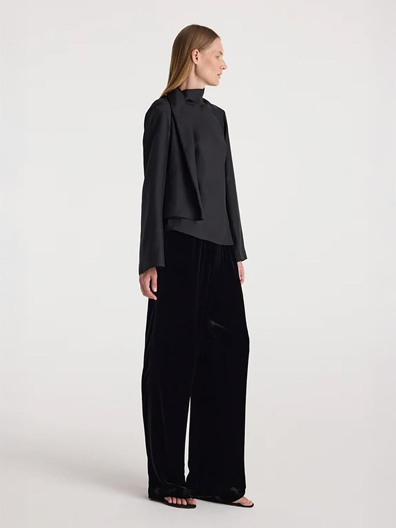 Velvet relaxed trousers, black