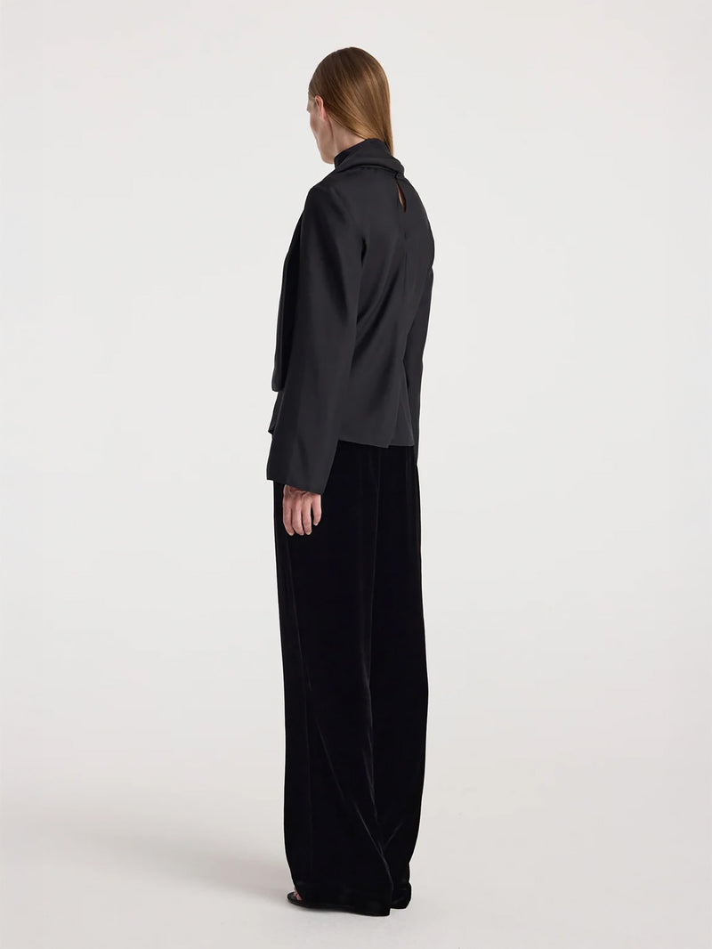 Velvet relaxed trousers, black