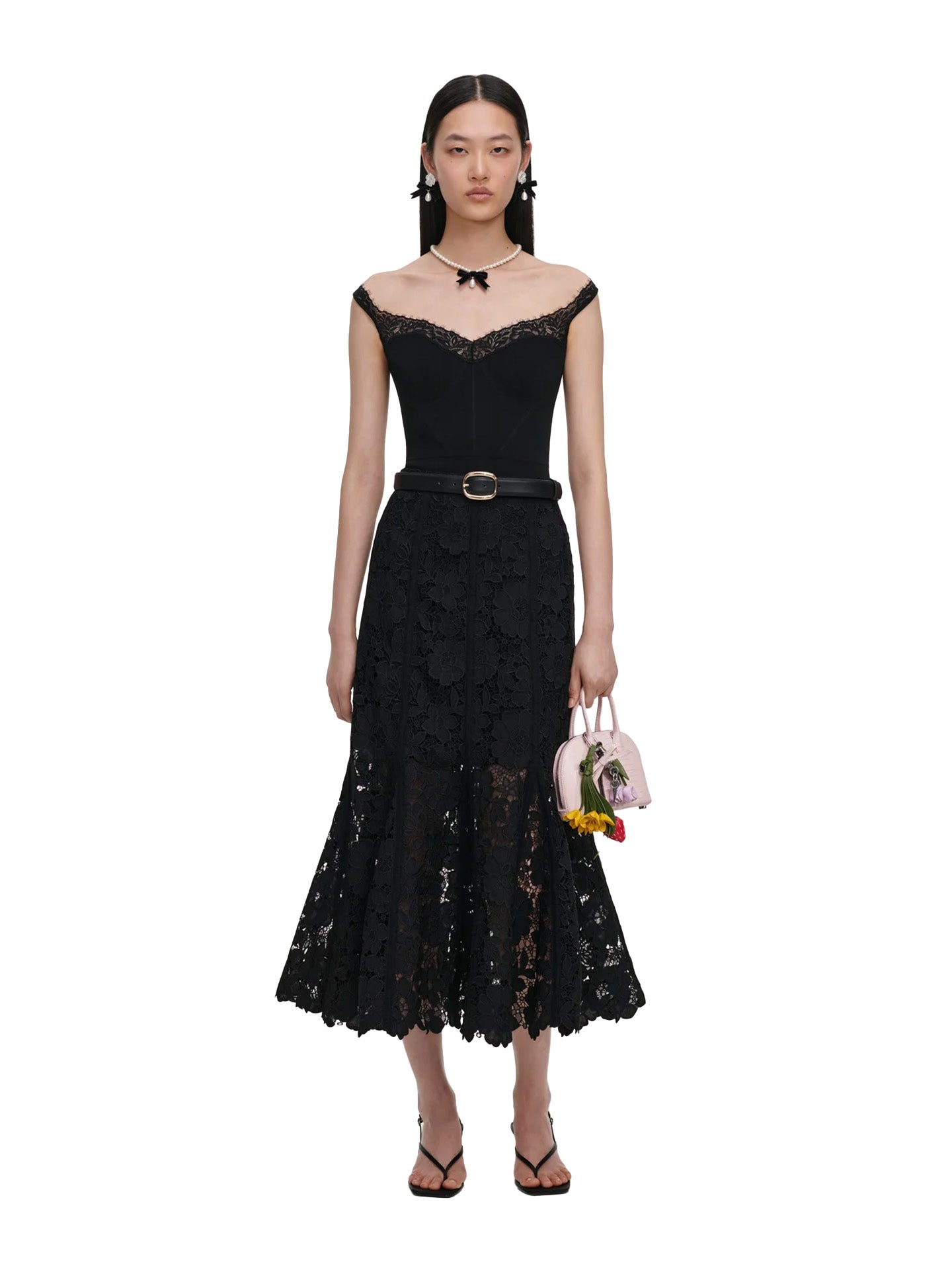 Lace midi skirt, black