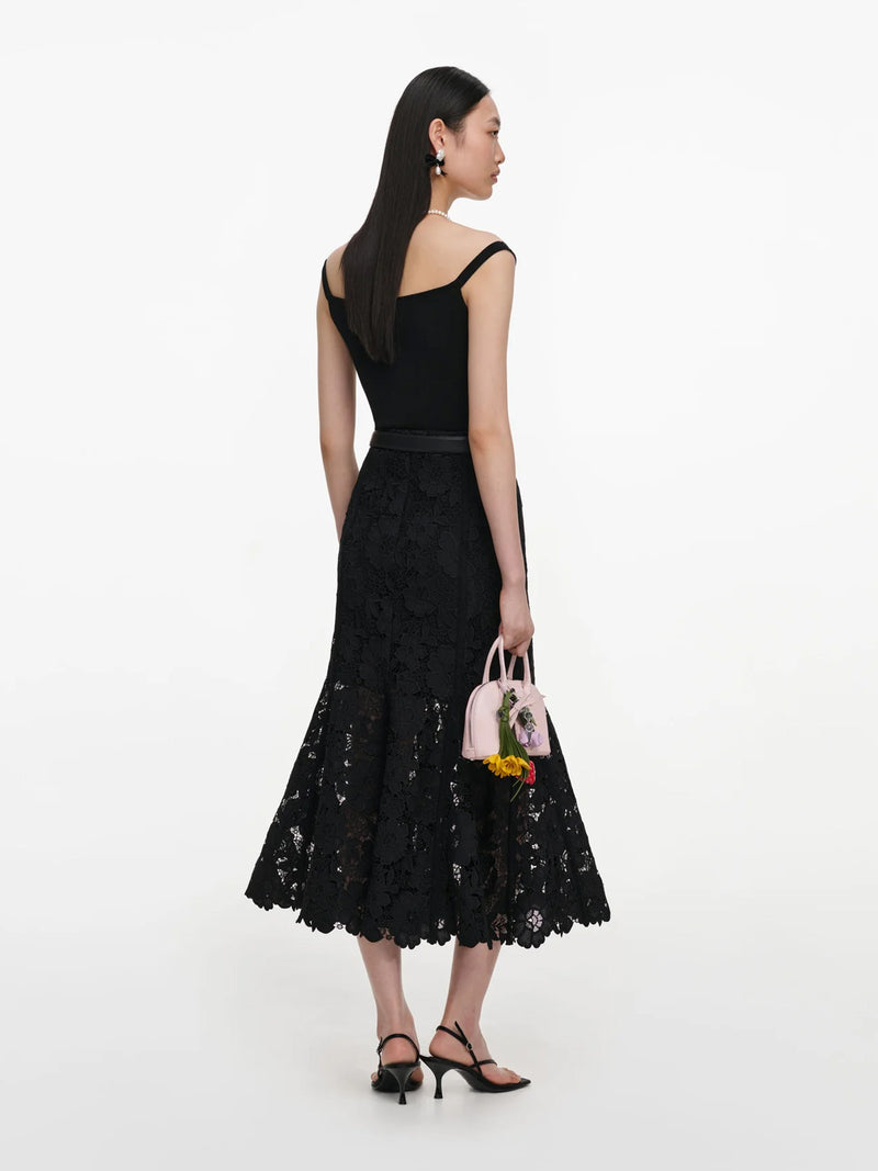 Lace midi skirt, black