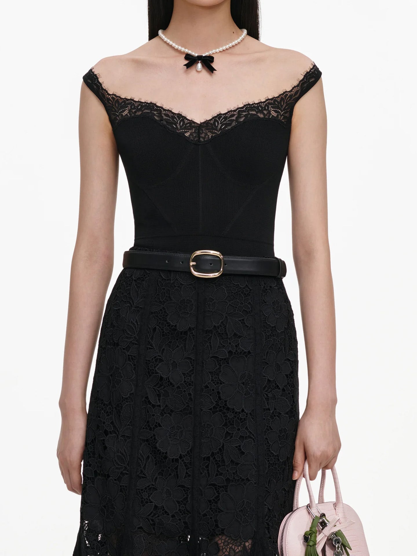 Lace midi skirt, black