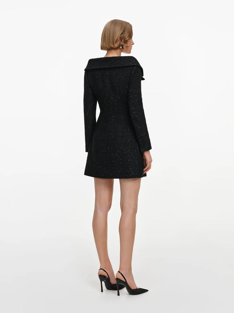 Metallic boucle mini dress, black