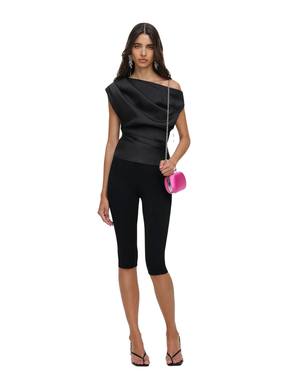 Taffeta draped top, black