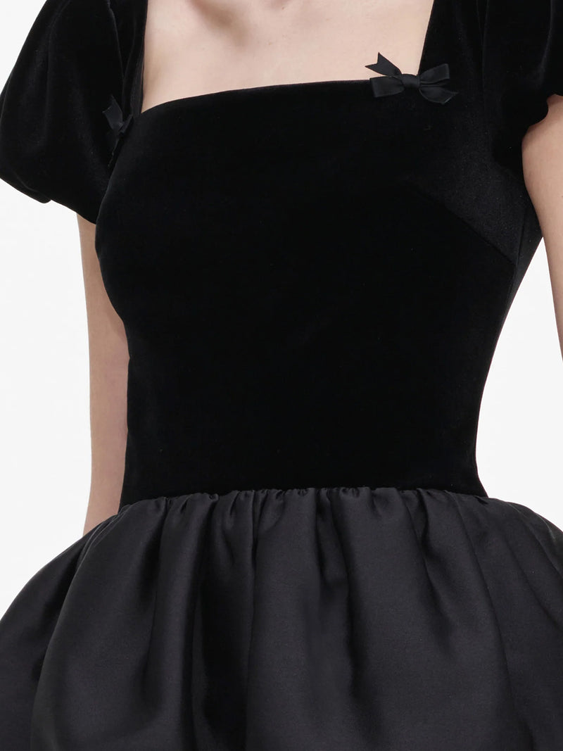 Velvet bubble peplum midi dress, black