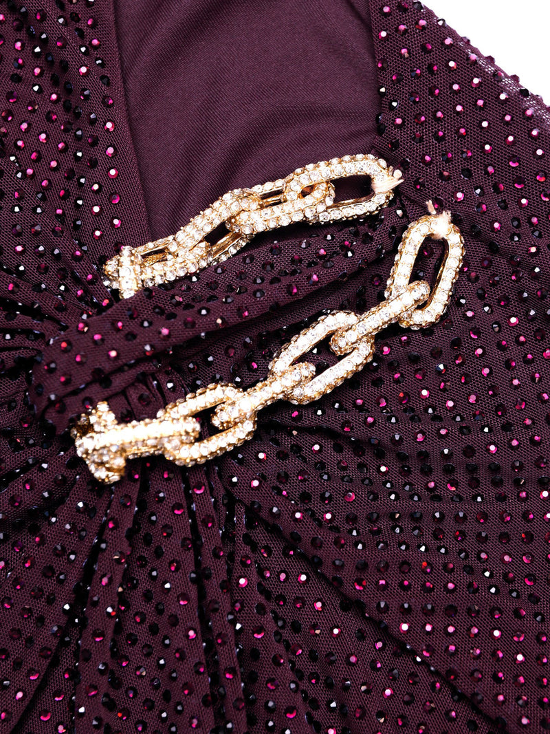 Rhinestone embellished maxi dress, burgundy