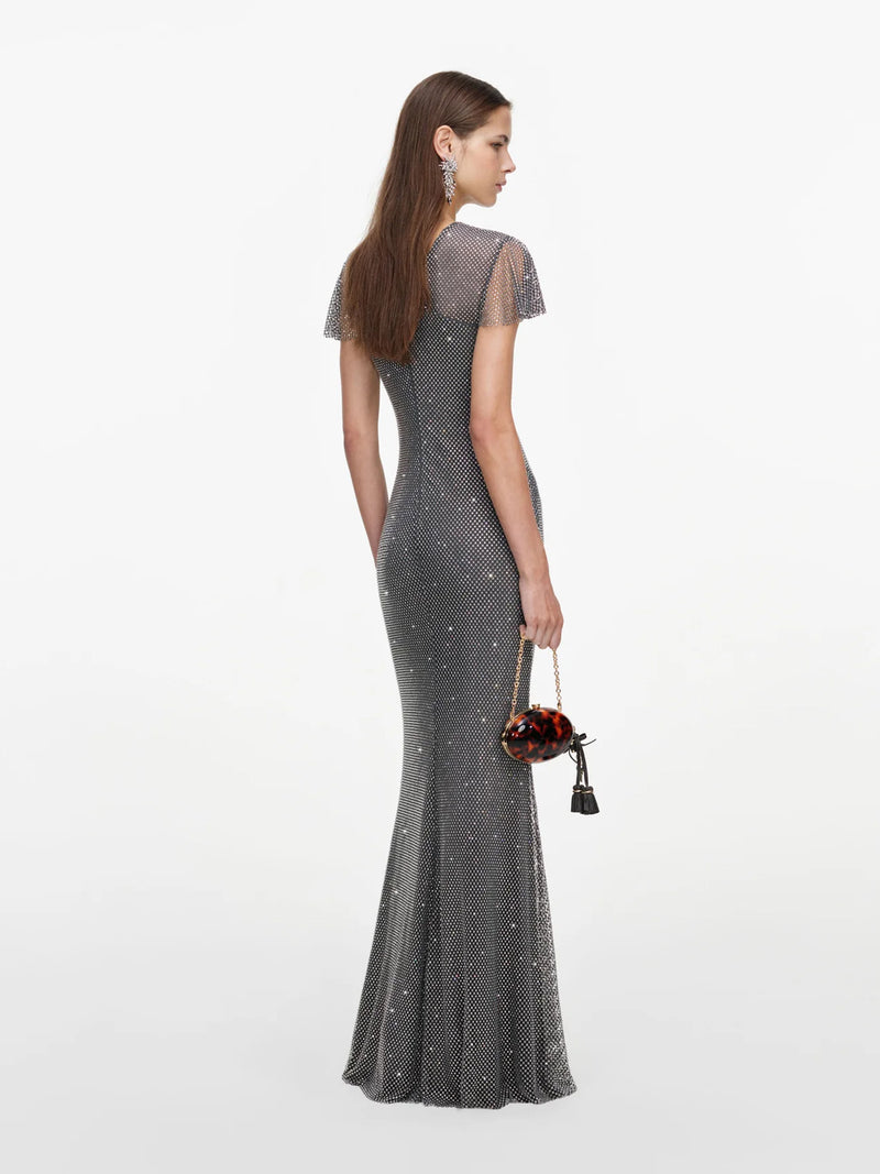Rhinestone fishnet maxi dress, grey