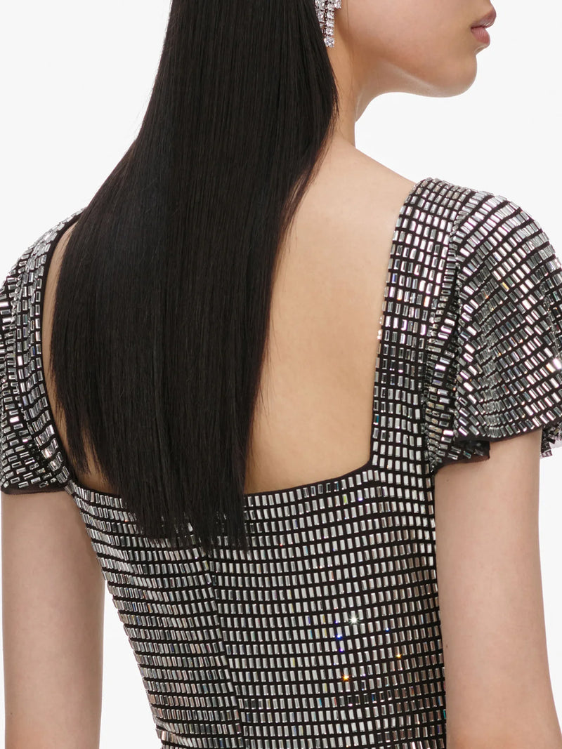 Rhinestone mesh mini dress, grey