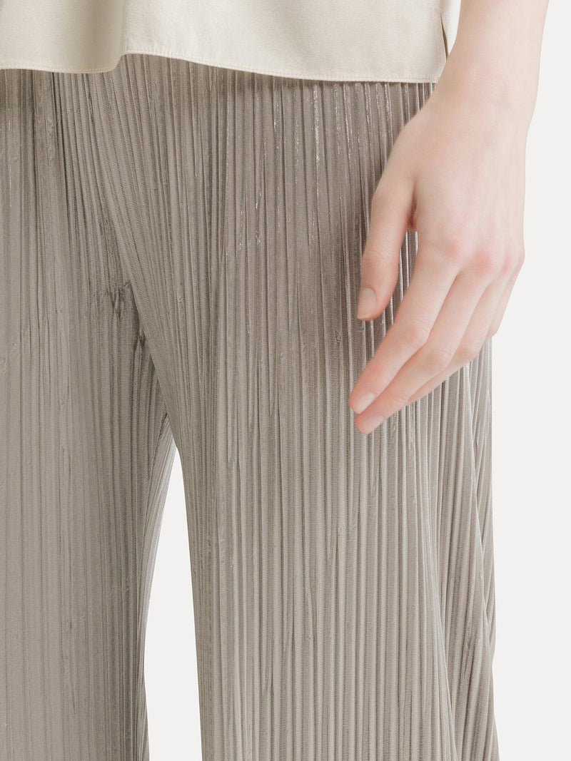 Silky velvet pleated jersey elasticated pants, silver