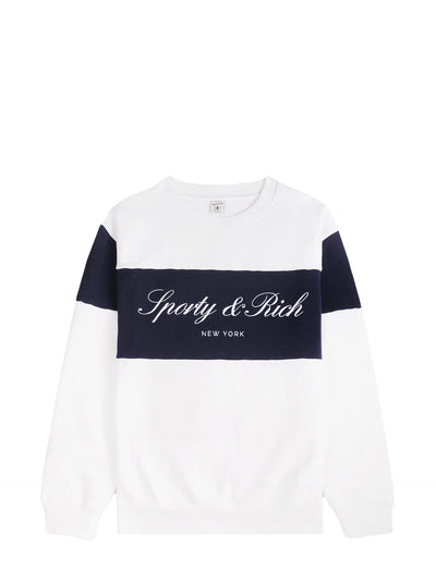 Signature Logo Block Crewneck, white-navy