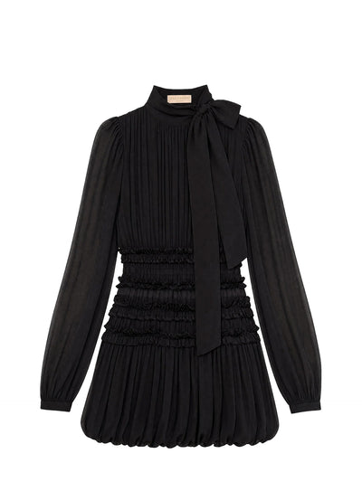 Celestine long sleeve silk dress, noir