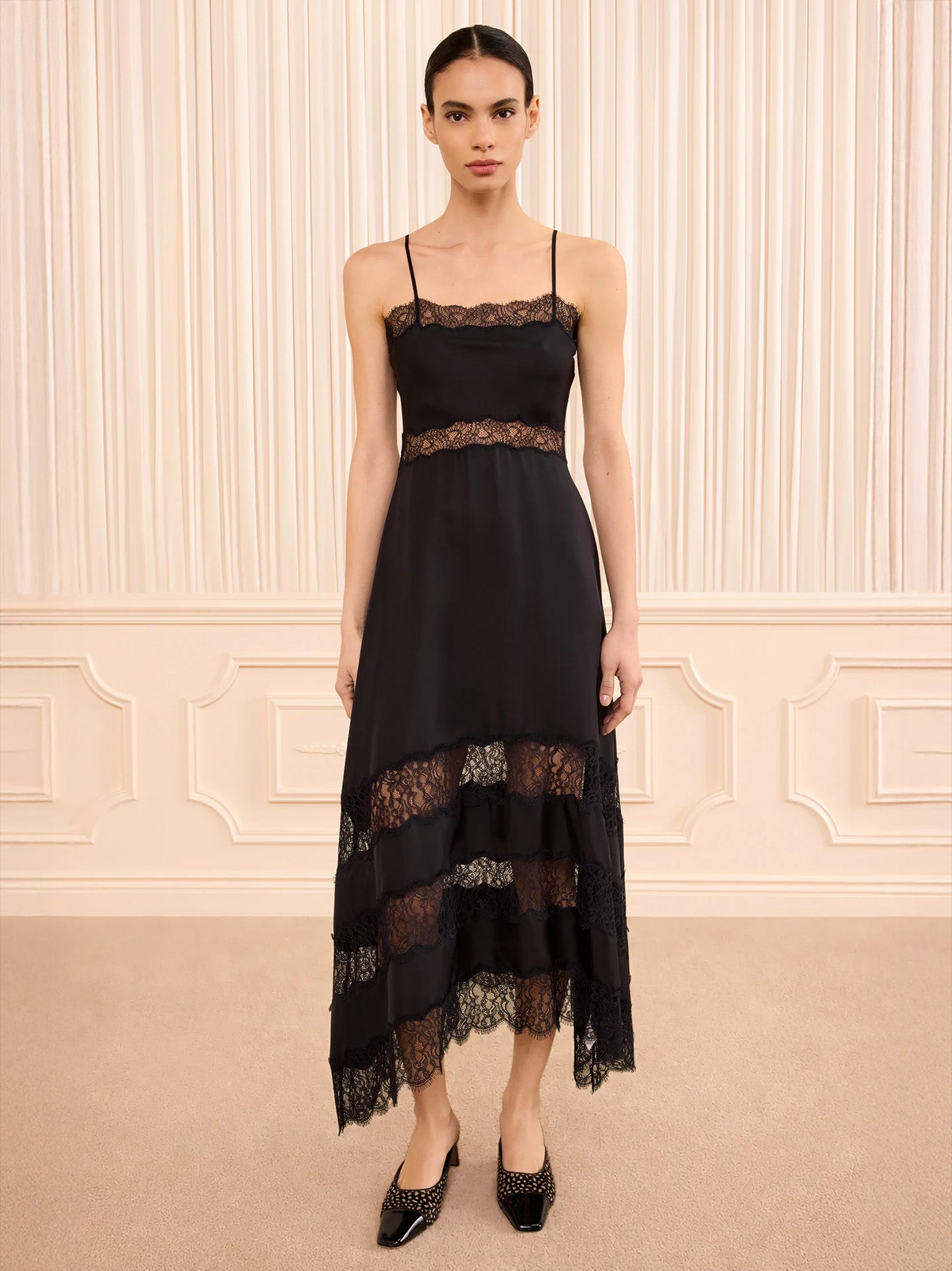 Coco short sleeve silk dress, Noir