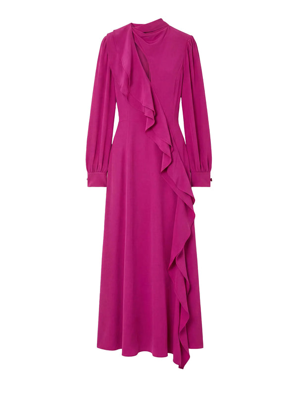 Sabrina long sleeve silk dress, orchid