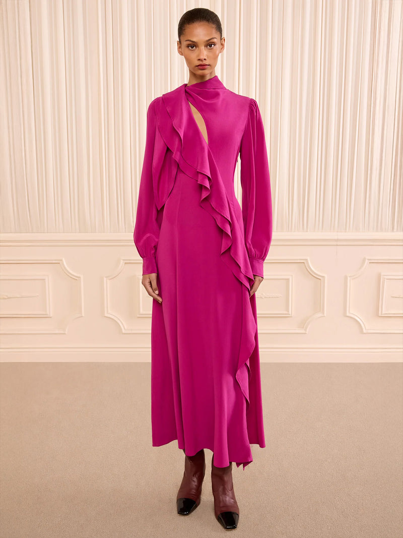 Sabrina long sleeve silk dress, orchid