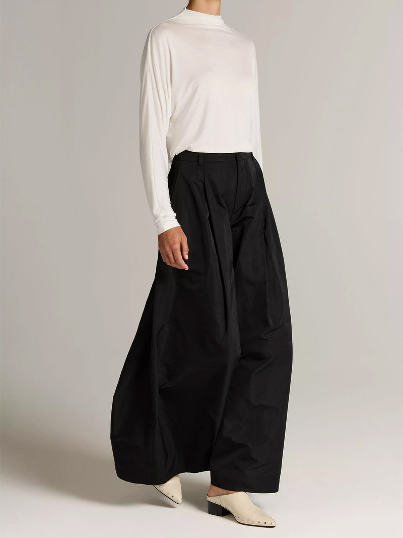 Faille high waisted evening pant, black