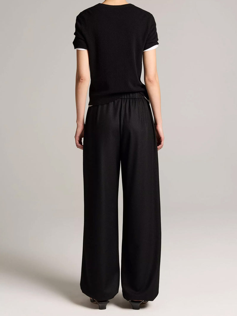 Mid rise soft flannel drawstring pant, black