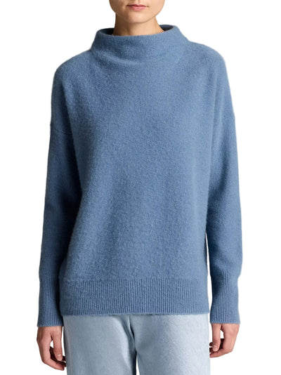 Boiled cashmere funnel neck pullover, blue