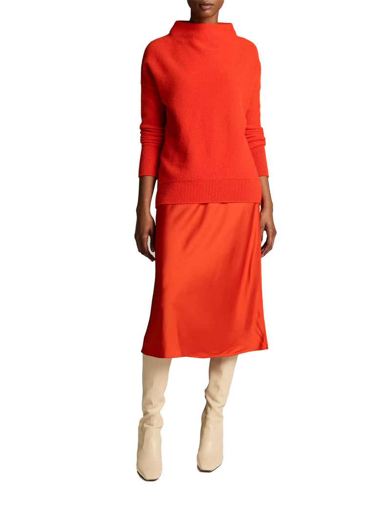 Boiled cashmere funnel neck pullover, orange