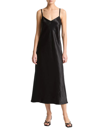 Satin v-neck slip dress, black