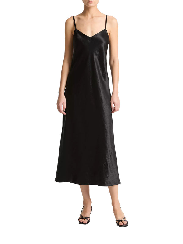 Satin v-neck slip dress, black