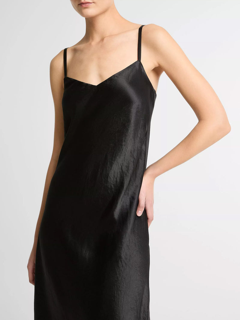 Satin v-neck slip dress, black