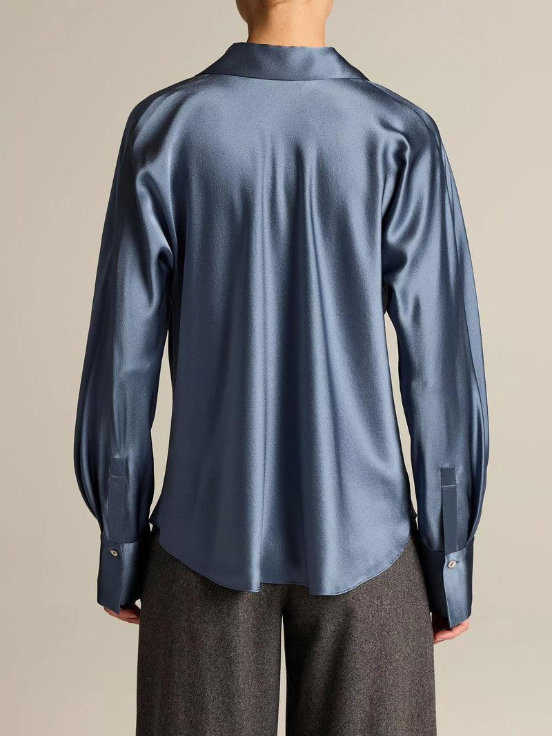 Bias long sleeve blouse, blue slate