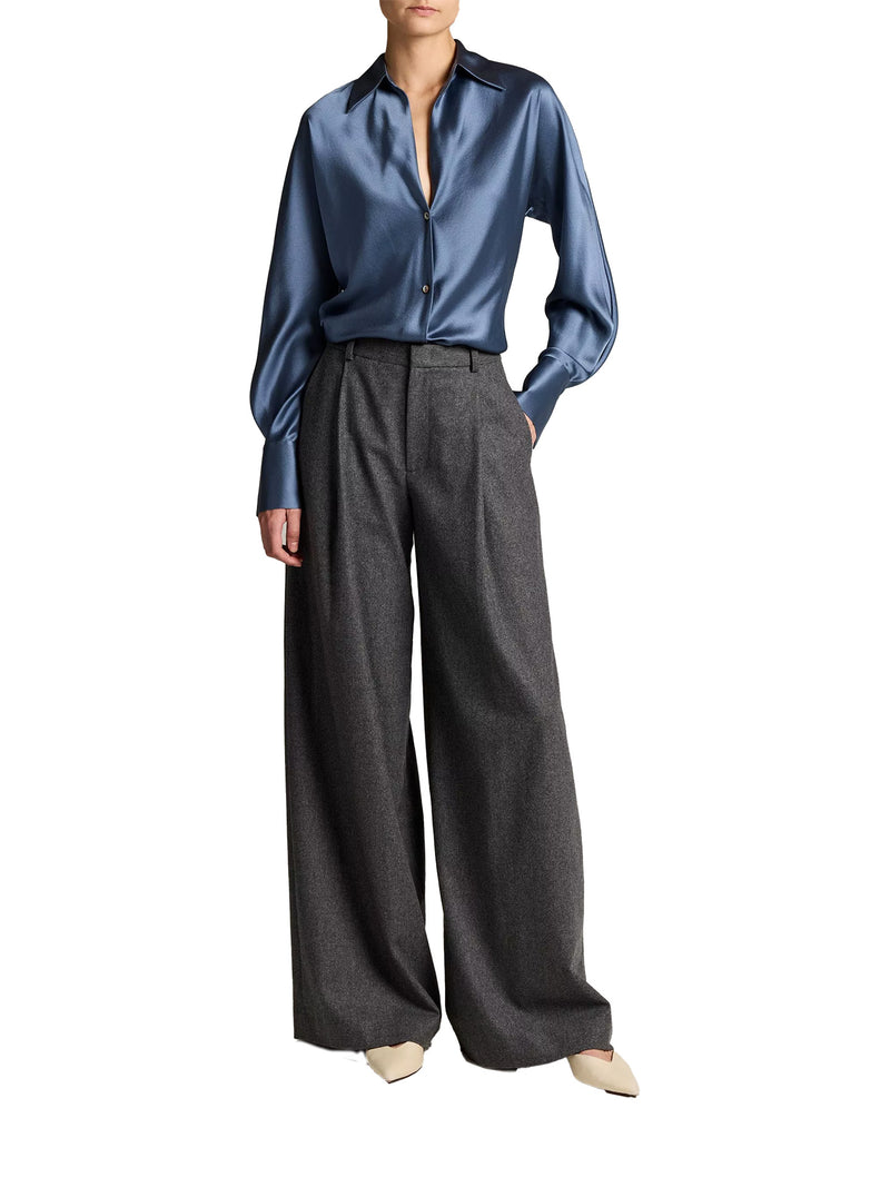 Bias long sleeve blouse, blue slate