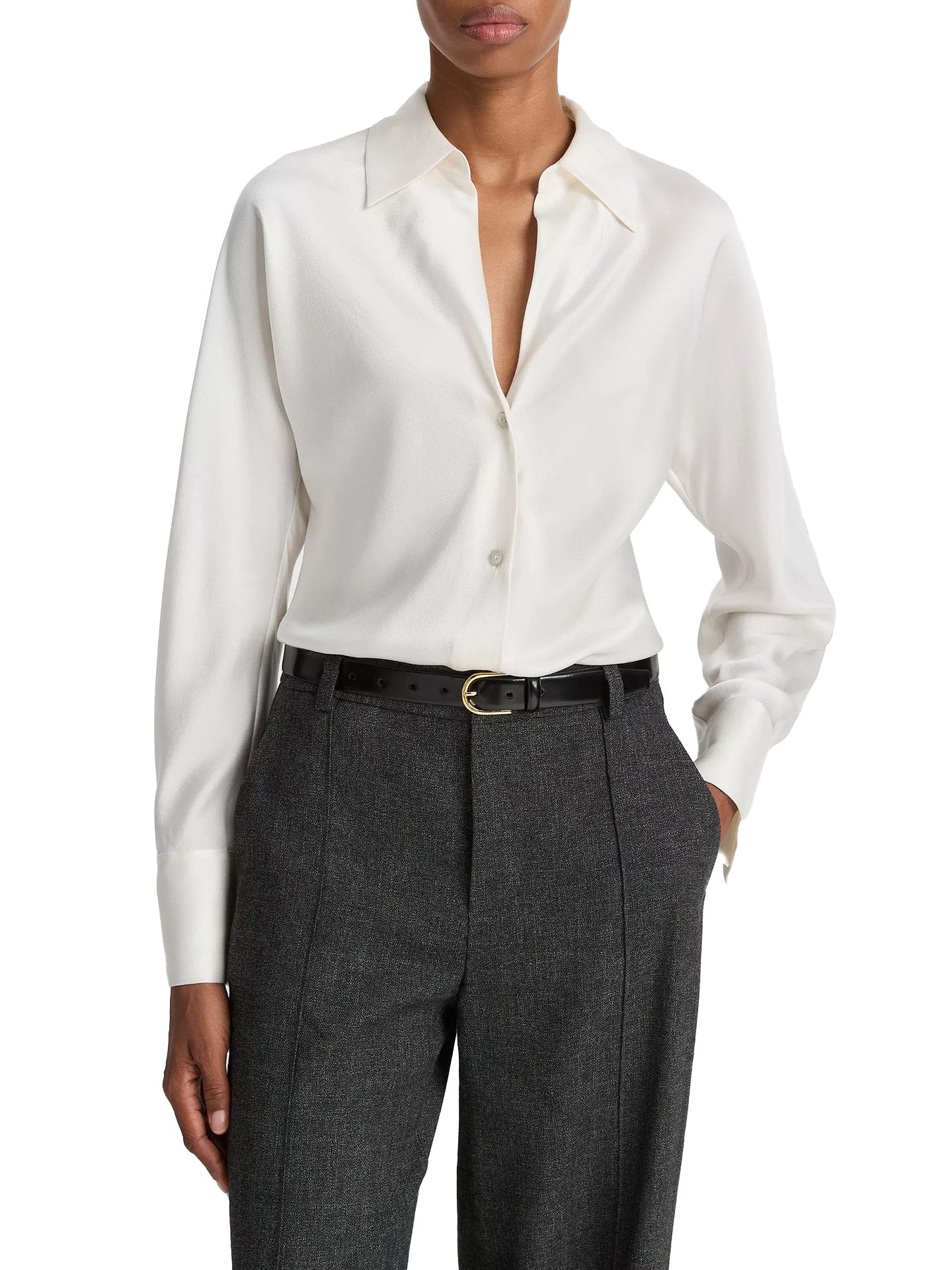 Bias long sleeve blouse, white