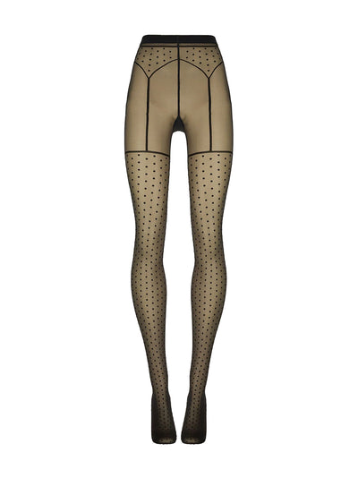 Dotted garter belt tights, black