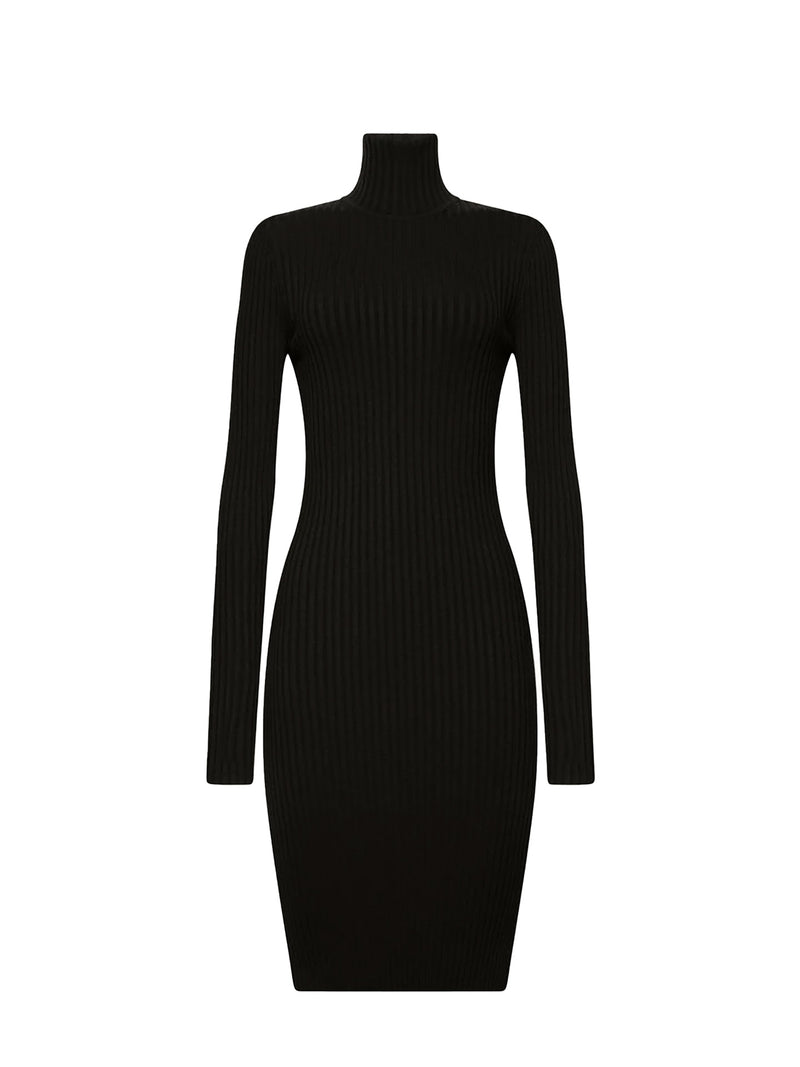 Merino rib dress, black