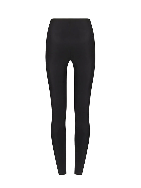 Black high-waisted leggings shown flat against a solid white background.