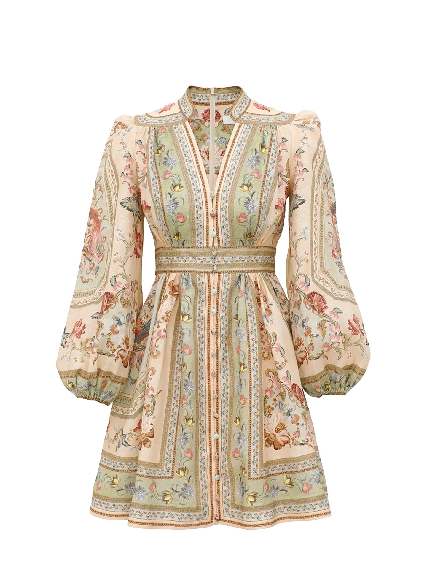 Roselight plunge mini dress, sage floral tapestry print