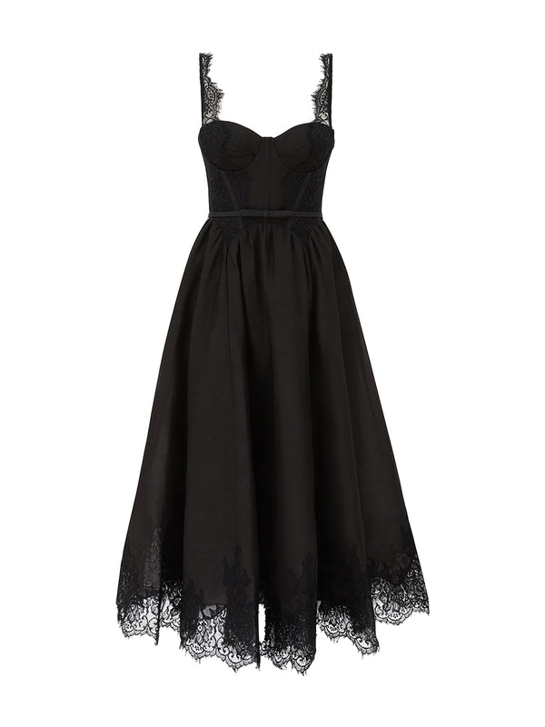 Valiant lace trim midi dress, black