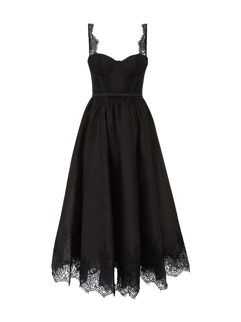 Valiant lace trim midi dress, black