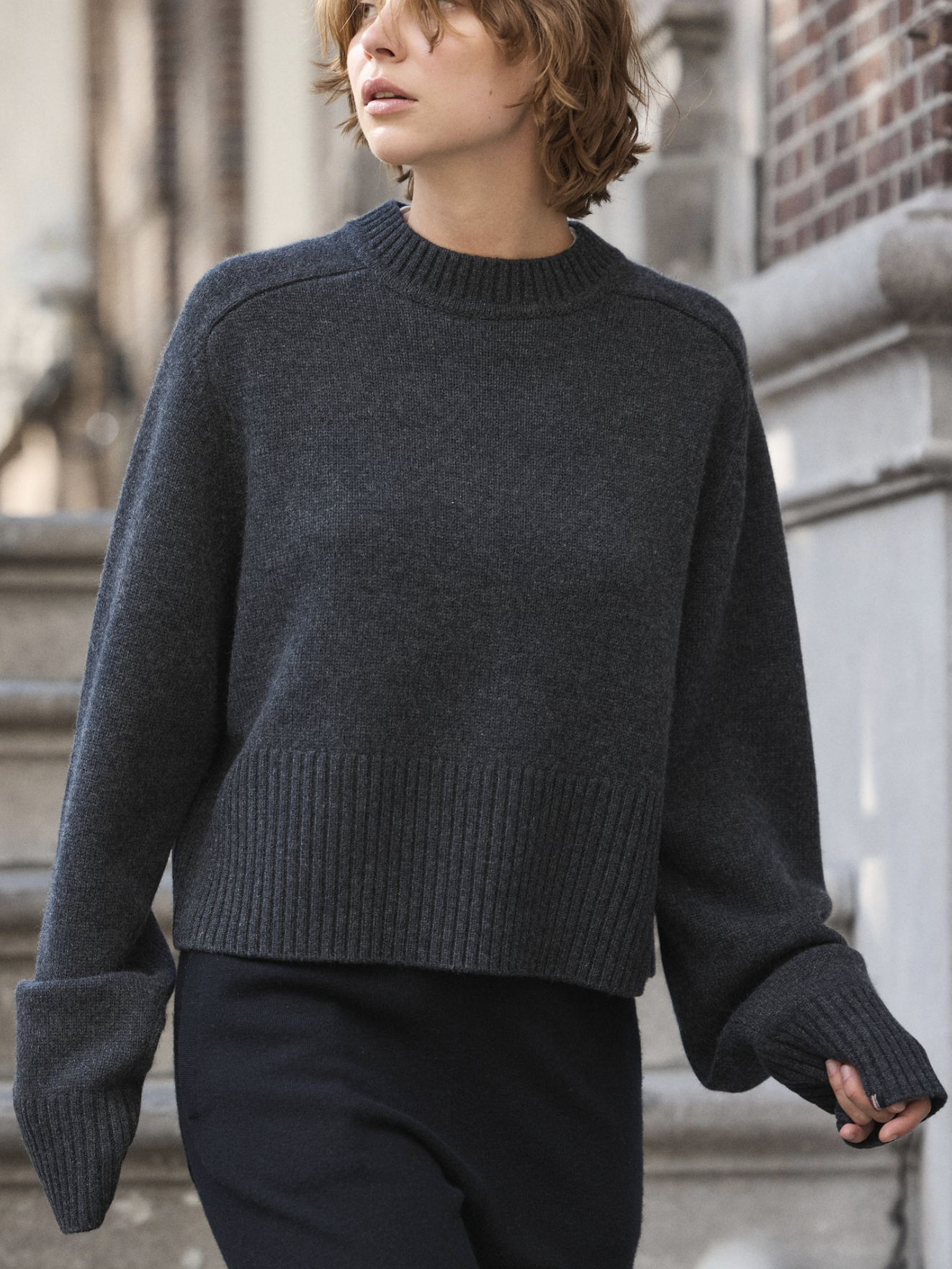 Relaxed crewneck cashmere sweater n°256 judith, raven (black)