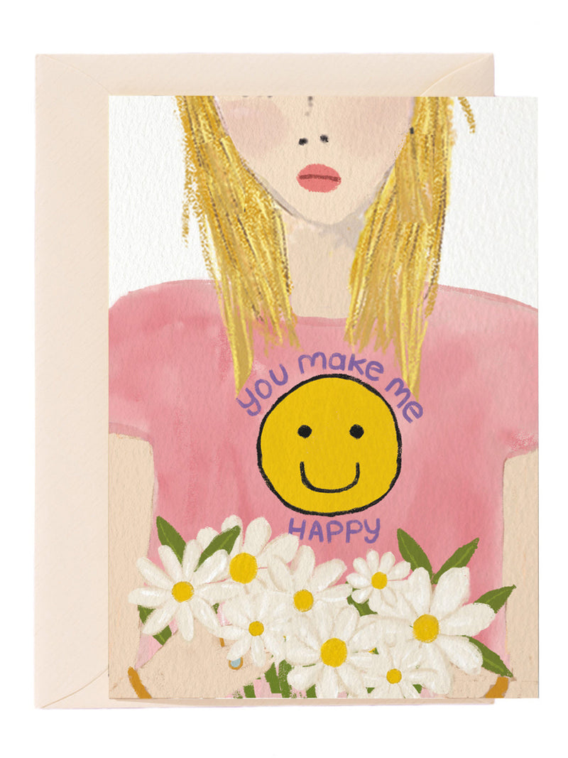 You Make Me Happy Girl illustrated love & friendship card
