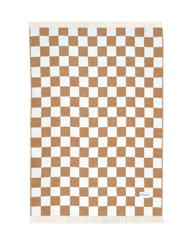 Checkerboard wool blanket, terra-offwhite