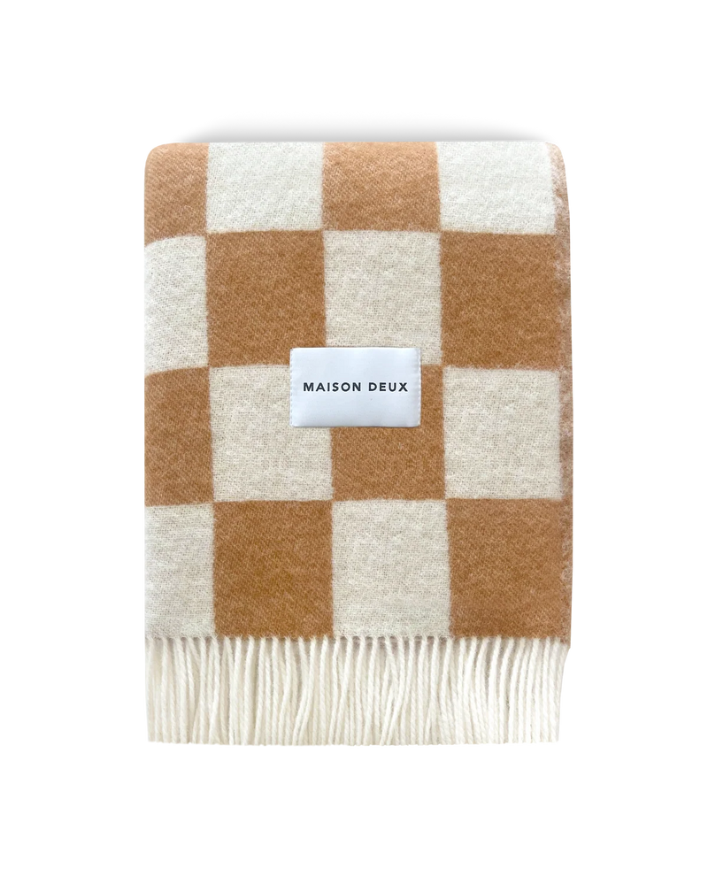 Checkerboard wool blanket, terra-offwhite