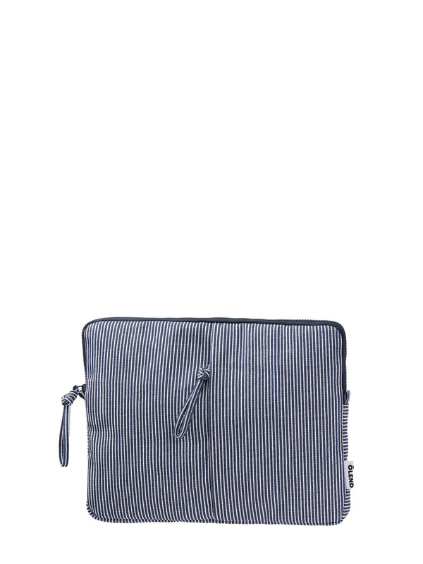 Padded cotton laptop sleeve, navy stripes (13” & 14”)