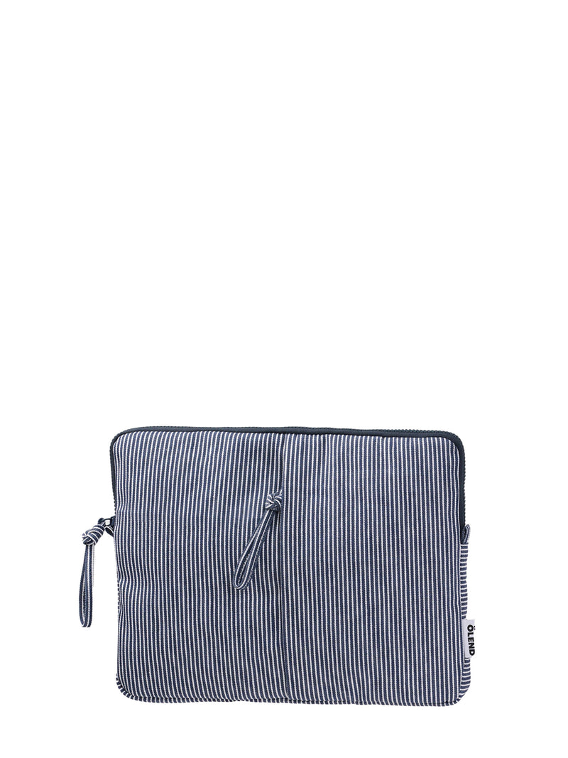 Padded cotton laptop sleeve, navy stripes (13” & 14”)